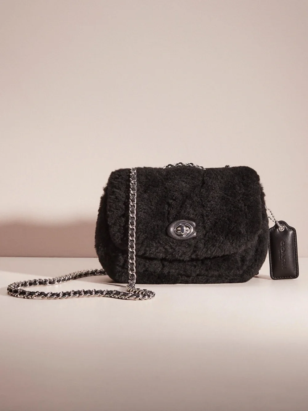 Coach Pillow Madison 18 Quilted Shearling Shoulder Bag in Black